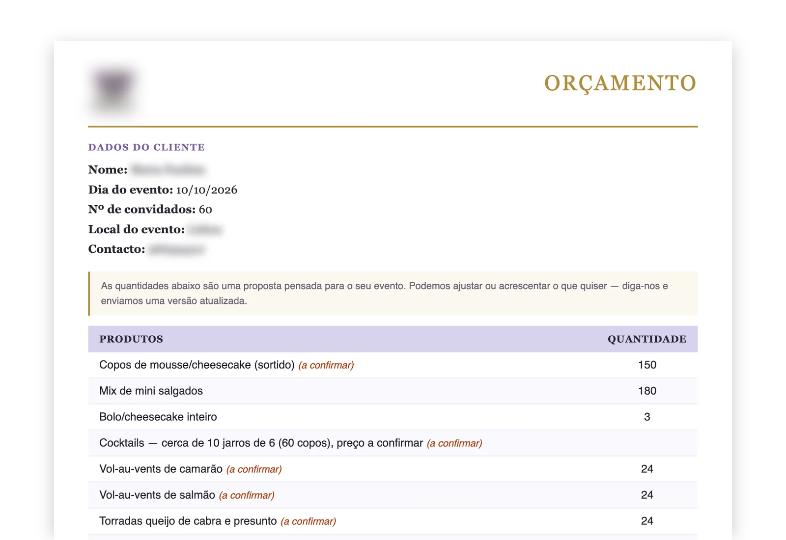 Un devis préparé par l'agent pour une vraie demande, coordonnées du client floutées